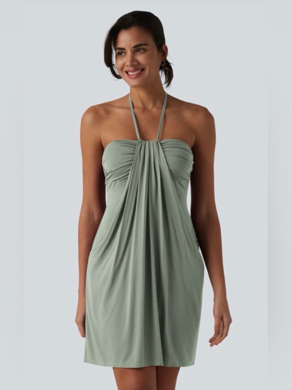 HALARA Sage Halter Gathered Front Mini Dress